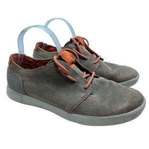 MERRELL DARK EARTH Lace Up Brown Genuine Leather Orange Trim Casual Shoes sz 9